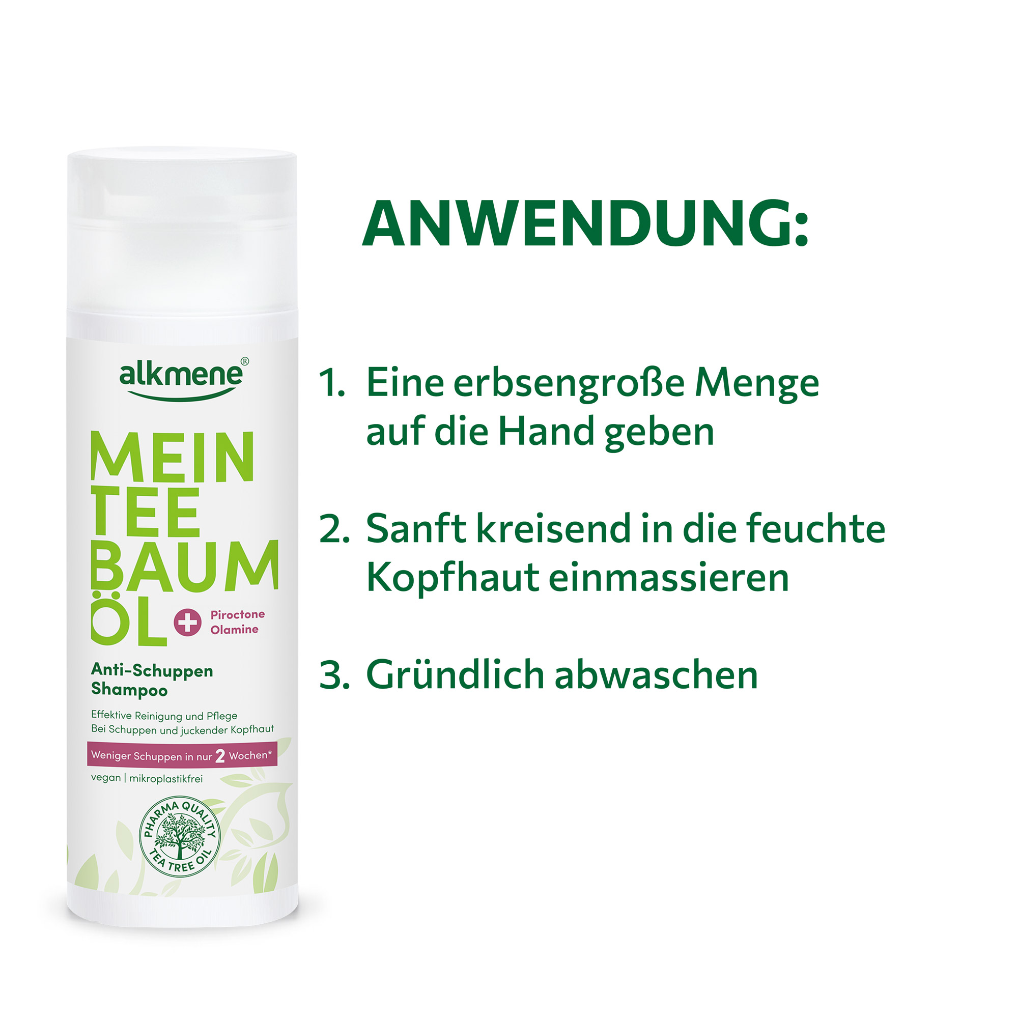 teebaumöl anti-schuppen shampoo in kreisenden bewegungen in die feuchte kopfhaut einmassieren