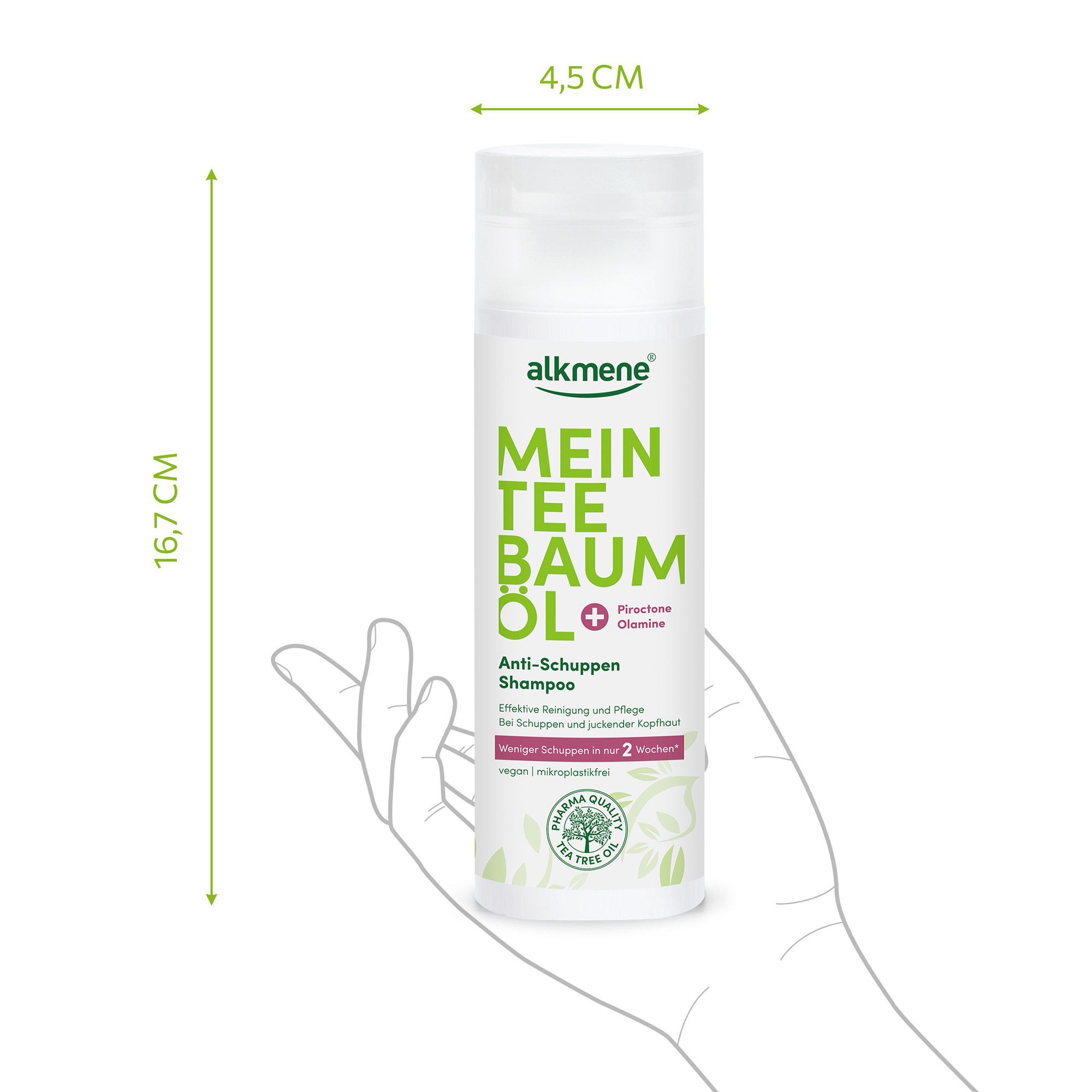 teebaumöl anti-schuppen shampoo Tubengröße 16,7cm x 4,5cm