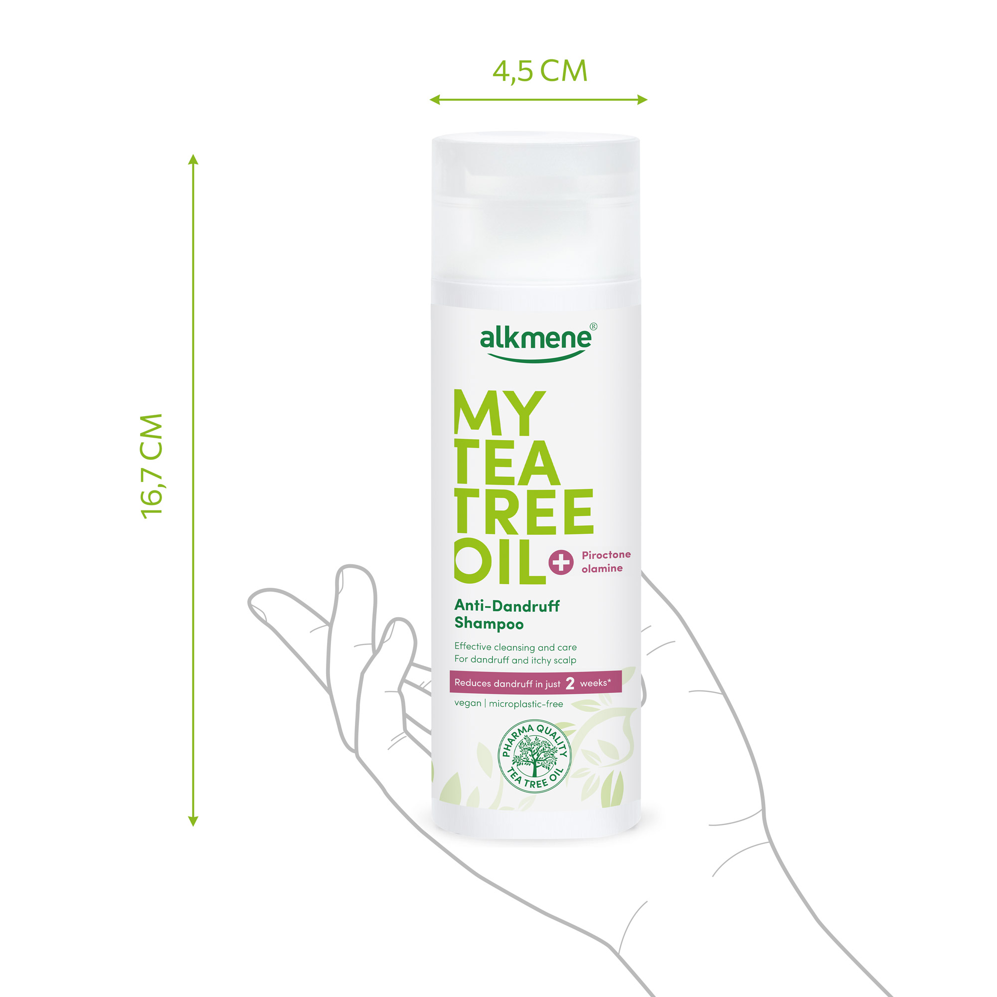 MY TEA TREE OIL shampoo bottle size 16,7cm x 4,5cm