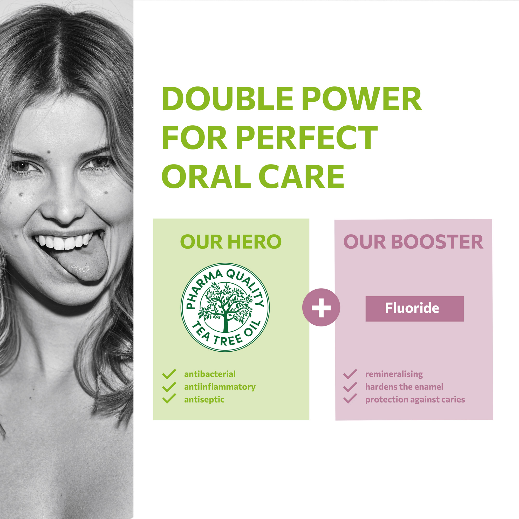 MY TEA TREE OIL double power for perfect oral care with fluoride